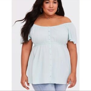 Torrid Women’s size 2 (2x 18/20) Mint green Crepe off shoulder babydoll blouse